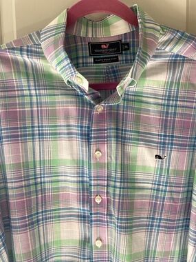 Vineyard Vines Pastel Plaid Button-Down Shirt in Green, Blue & Purple
